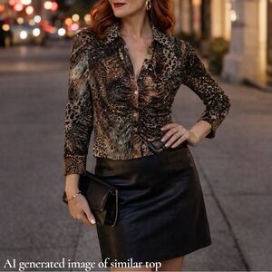 Joseph Ribkoff Animal Print Ruched 4 XS Blouse Evening Glam Statement Top Sexy